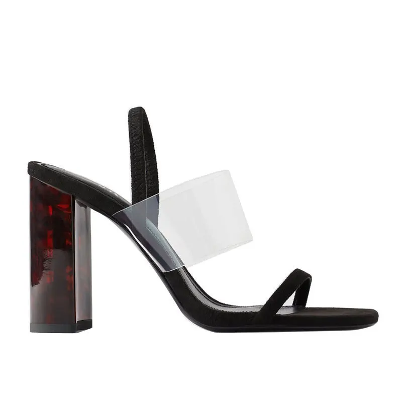

SAME Design Fashion Ladies slippers and sandals PVC one word belt Block Heel Women slides