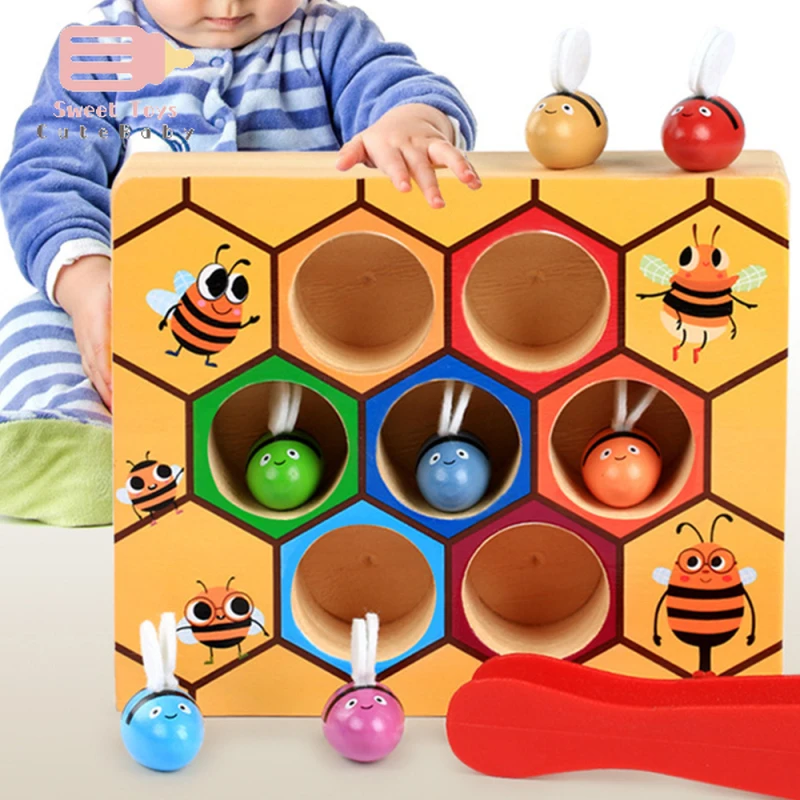 

Детская клипса, игры для улей, интеллектуальная цветная познавательная игрушка, зажим, маленькая пчела, деревянная игрушка для малышей, ран...