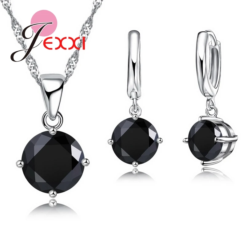 

Wholesale Pretty 925 Sterling Silver Jewelry Set Austrian Crystal Round CZ Crystal Pendant Necklace Earrings For Women