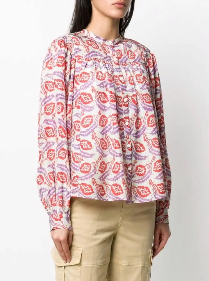 Женская винтажная блузка [ElfStyle] с цветочным принтом шелковая рубашка воротником