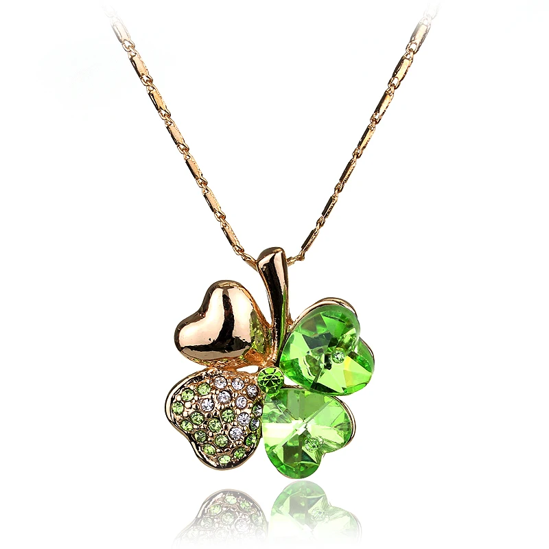

Lucky Four Leaf Leaves Clover Necklace Green Crystal Pendant Vintage Collier Women's Neck Chain Accessories Tokyo Avengers