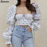 setiadia summer women tshirts printing floral long sleeves aesthetic clothes sexy tops for fashion woman sundress clothing 2021
