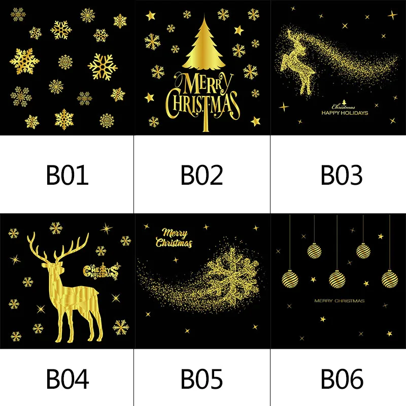 50x32cm PVC Christams Wall Stickers Window Decor Paper Gold Snowflake Elk Deer wall stickers christmas decoration for home glass