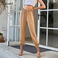 schinotch 2022ss spring harem pants for women high waist straight trousers cropped jogger females loose ninth pants