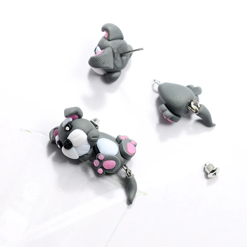 Евро-американский стиль милые трехмерные мягкие керамические серьги с животными