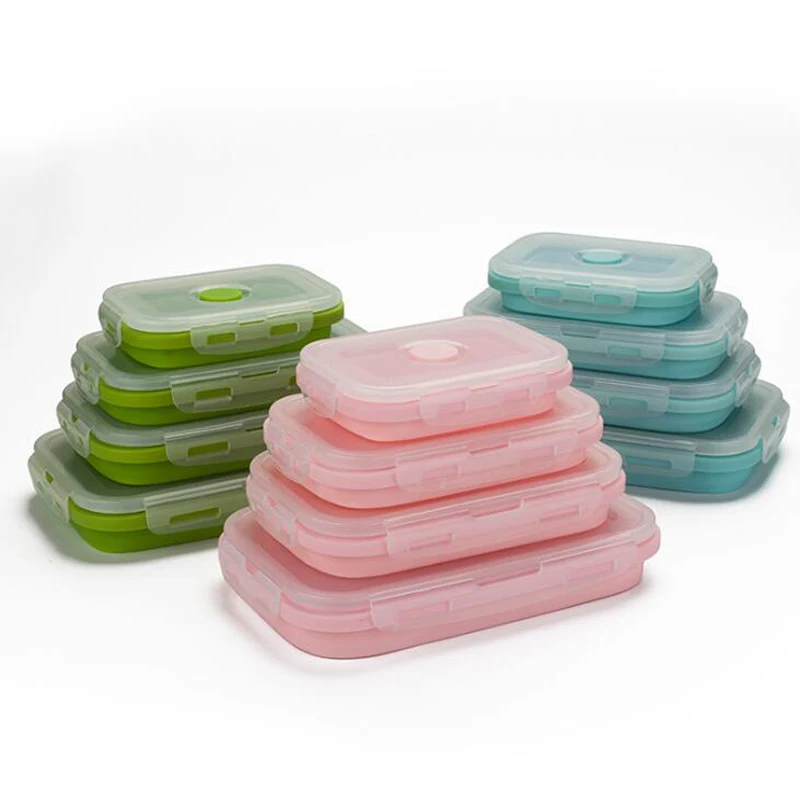 Портативный Силиконовый Складной Контейнер Bento Ланч бокс для еды посуда детей и