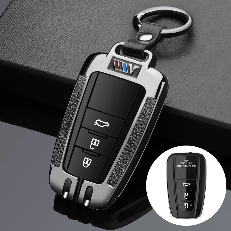 

Zinc Alloy Car Key Box Cover Pasted In Leather Is Suitable for Toyota Camry Corolla Chr Prado RAV4 Prius 23 Button Car