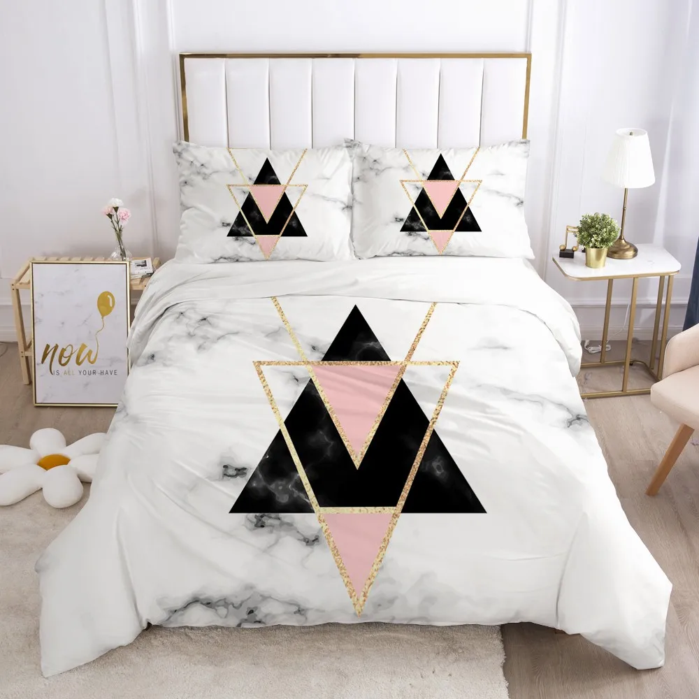 

3D Duvet Cover Sets King Bedding Set Queen Quilt Covers Comforter Case Bed Linens Full Twin Double Single Size Marbling White