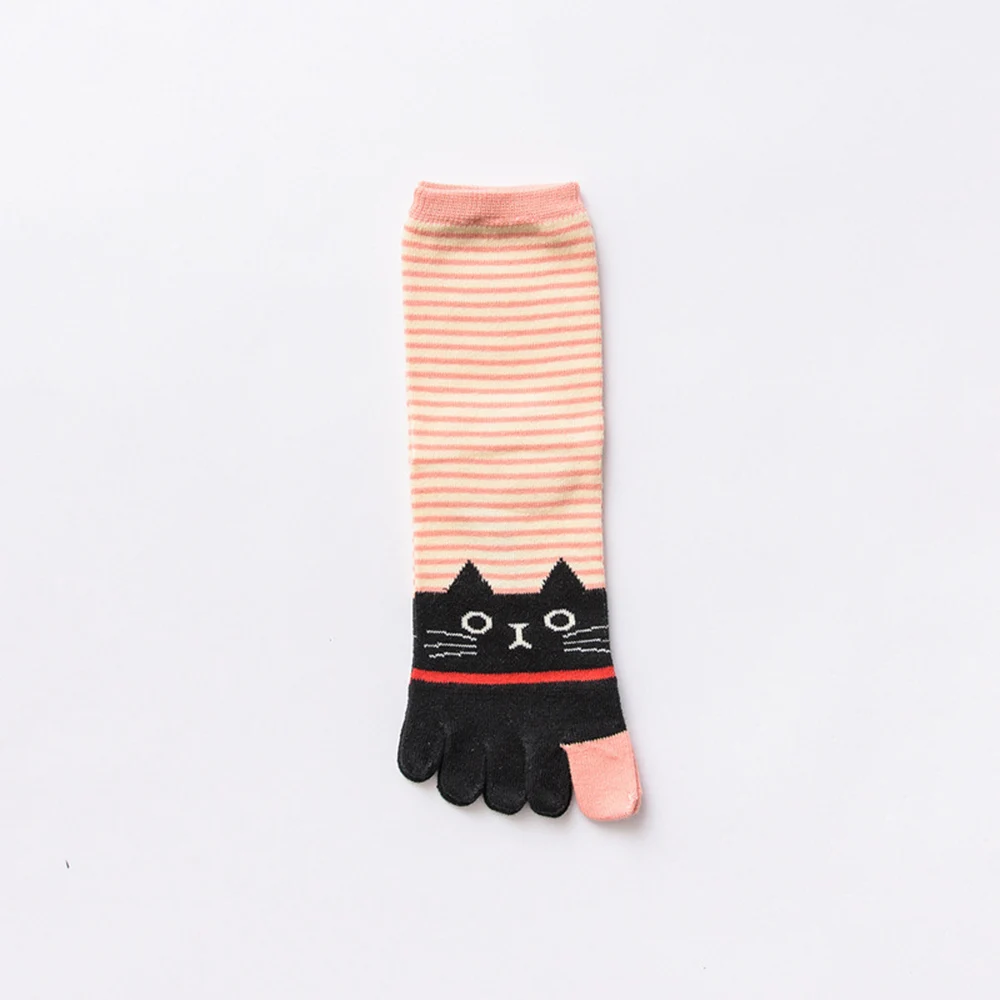 

2020 Hot Sale New Fashion Lady Women Girls Cartoon Cat Print Multicolor Toe Socks Five Finger Cotton Funny Socks