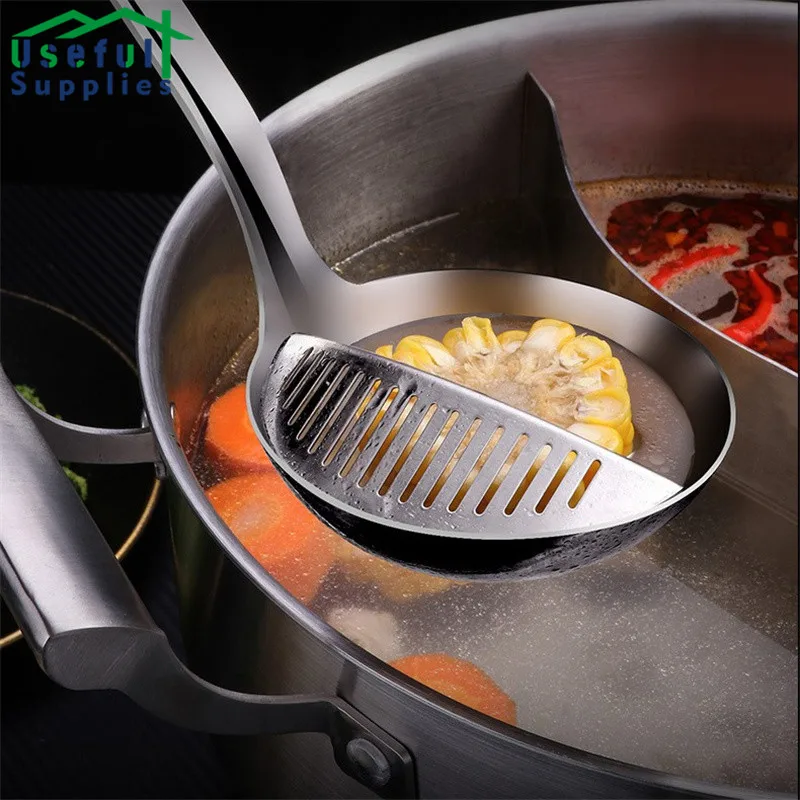 

Креативный кухонный дуршлаг для горячей кастрюли, ложка для супа, ложка двойного назначения, дуршлаг из нержавеющей стали 304 с длинной ручко...