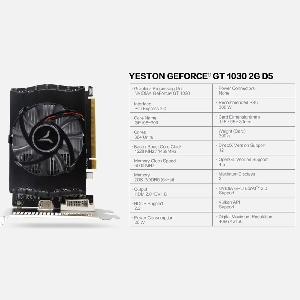 Yeston GeForce GT 1030 GPU 2 ГБ GDDR5 64 бит игровой настольный компьютер ПК видеокарты Поддержка PCI-E X4 3,0