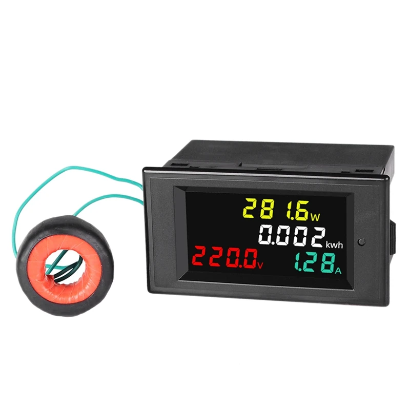 

AC Power Meter,AC 80-300V 100A Voltage Current Color LCD Display Panel 220V Voltmeter Factor Frequency Tester