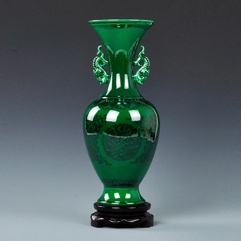 

Jingdezhen Ceramic Green Glaze Home Vase Decoration Antique Vases Blue and White Porcelain Double-Ears Bottle Crafts Gift
