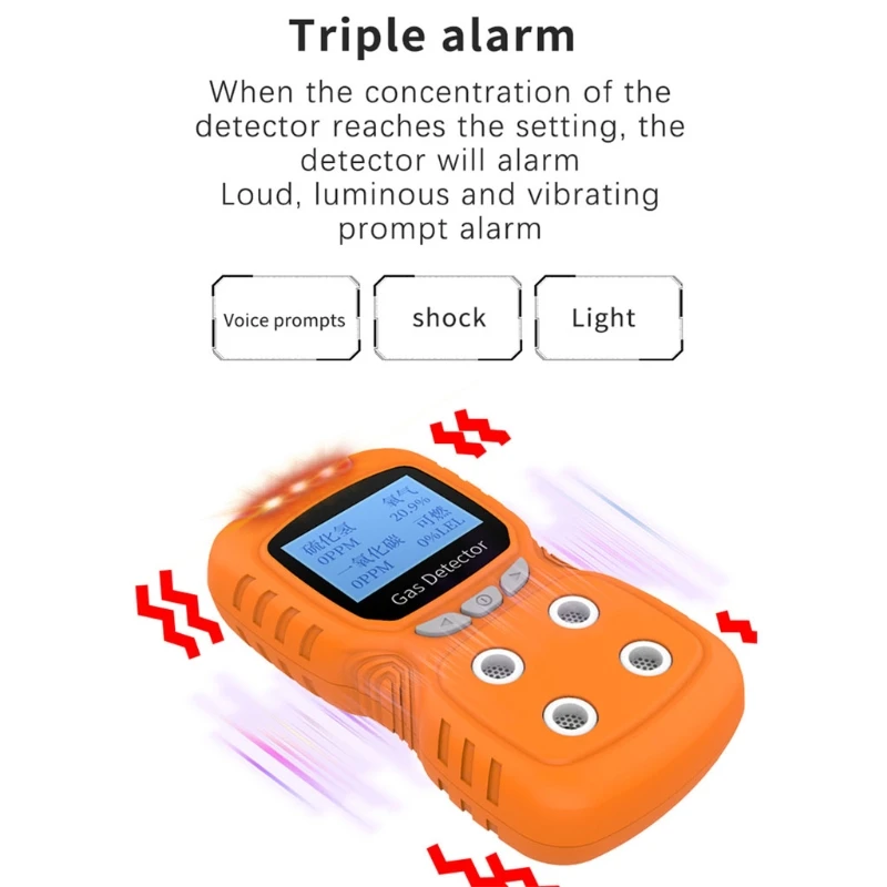 

2021 New 4-in-1 Portable Harmful Gas Detector Oxygen Carbon Monoxide Voice Prompts Tester