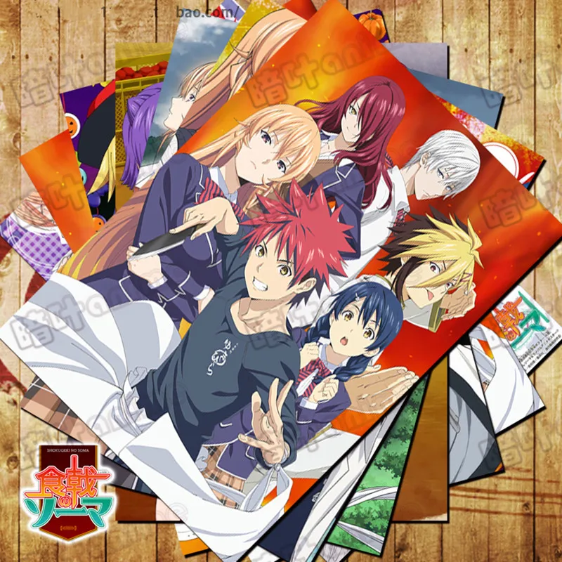 

10 шт./лот аниме Shokugeki no Souma постер открытка наклейка еда войны игрушка Souma Erina Megumi Alice Подарочная открытка настенные картины