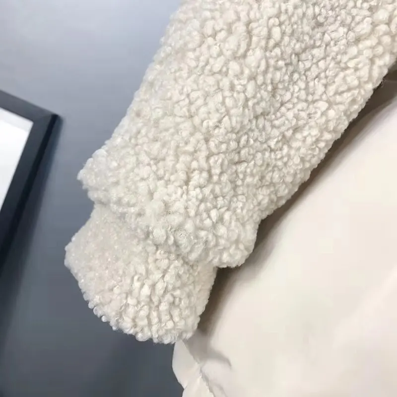 

Lamb wool patchwork coat for 2020 women's winter wear loose lacing medium-long loin bread dressJacket women winter