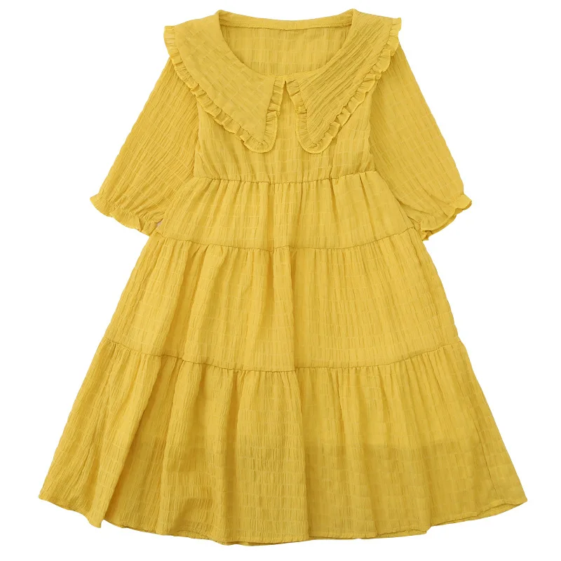 

Children Dresses Kids Clothes Girls Lapel Short Sleeve Chiffon Dress Yellow Green 2 Colors Korean Princess Casual Summer Dress