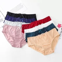 bow lace womens panties mid waist breathable sexy briefs high end thin underwear cover the hip female sexy cotton underpants