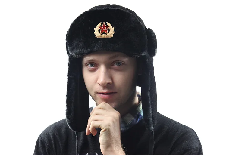 Советская армия, военный значок, Россия, ушанка, шапки-бомберы, летчик, охотник, шапка, зимняя, искусственный мех кролика, ушанка, мужские снежные шапки