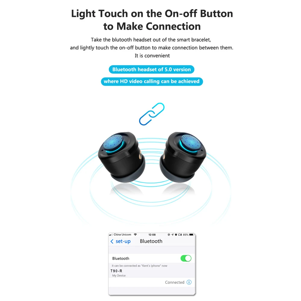 DOCIDACI T90 2 в 1 Смарт браслет вызов с TWS беспроводные Bluetooth двойные наушники 5 0 фитнес