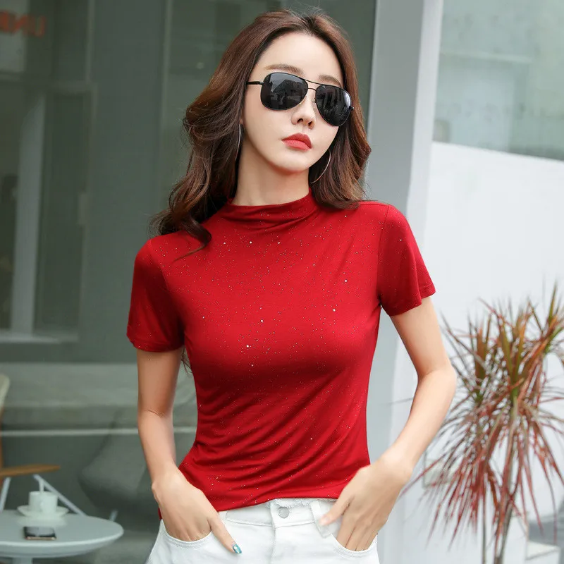 

Korean style short-sleeved T-shirt women 2021 summer new fashion slim slimming ladies fashion sexy casual top tide N181