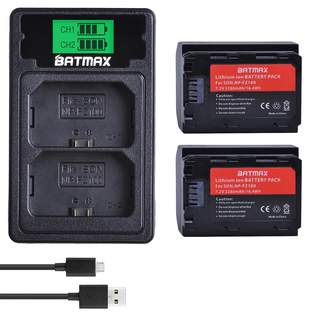Аккумулятор NPFZ100 NP FZ100 2X 2280 мАч зарядное устройство с двойным USB ЖК дисплеем и Type C