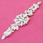 18x5 см Высокое качество стекло Пришивание стразы аппликация 1 шт. Серебряная основа стразы брошь искусственная кожа E7055