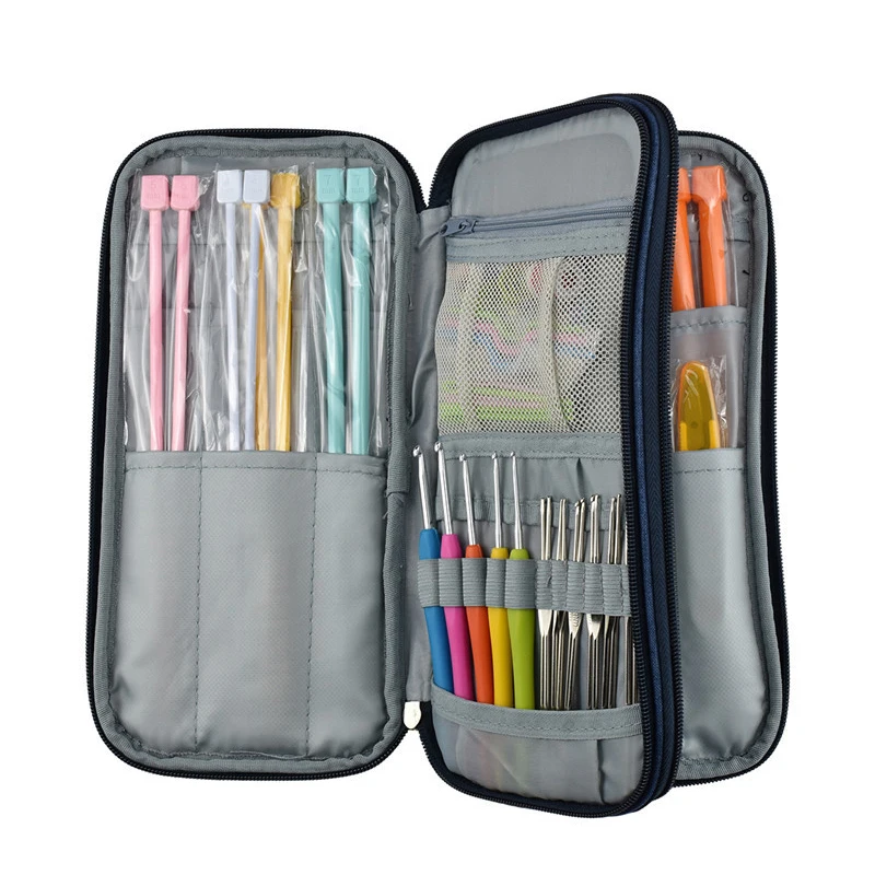 Пустая сумка для вязания крючком темно синий чехол органайзер шитья спиц|Швейные