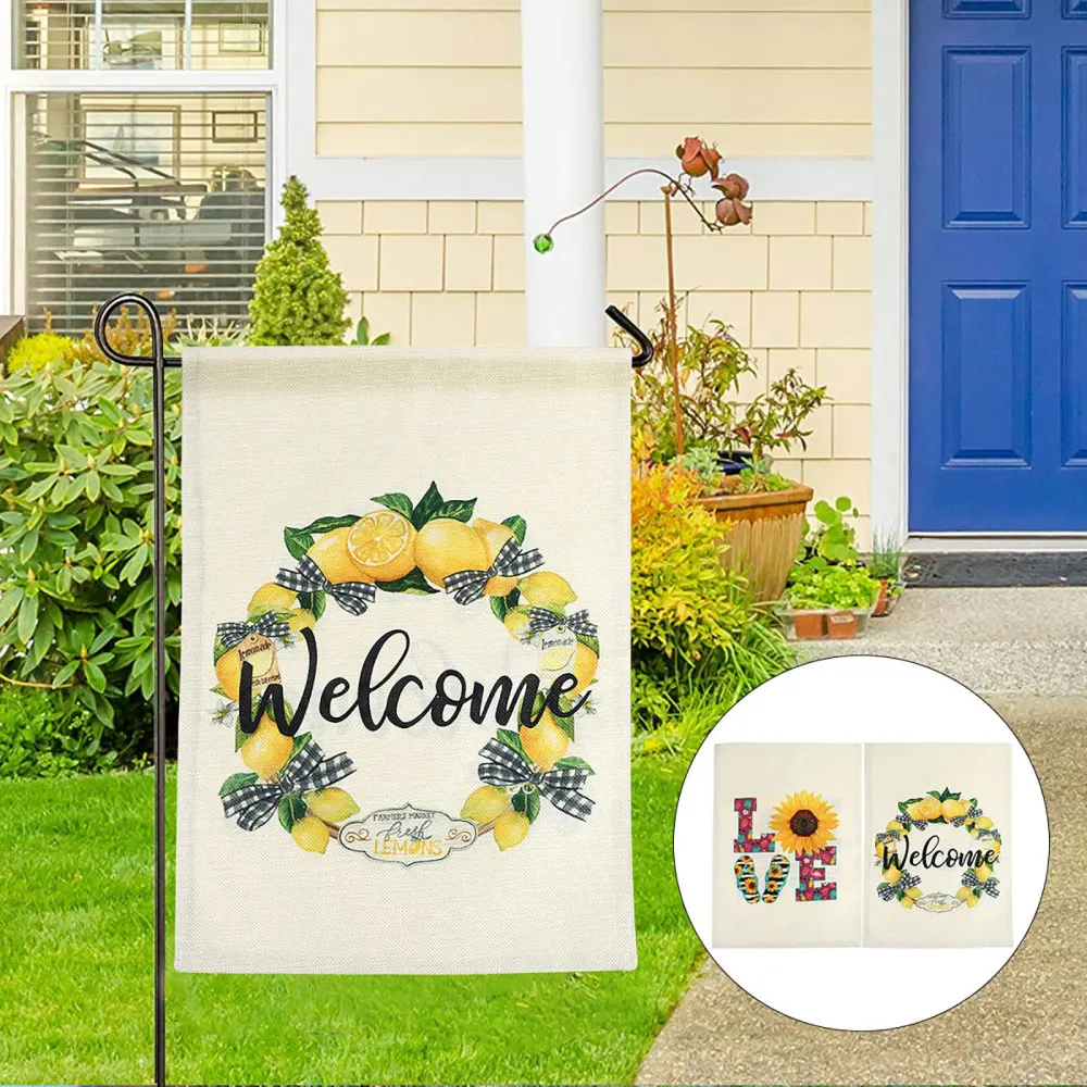 

2 Pcs Beautiful Garden Flag Decorative Lemon Wreath Painting Garden Flag