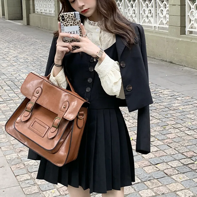 Модный однотонный Женский блейзер искусственное пальто плиссированная юбка на