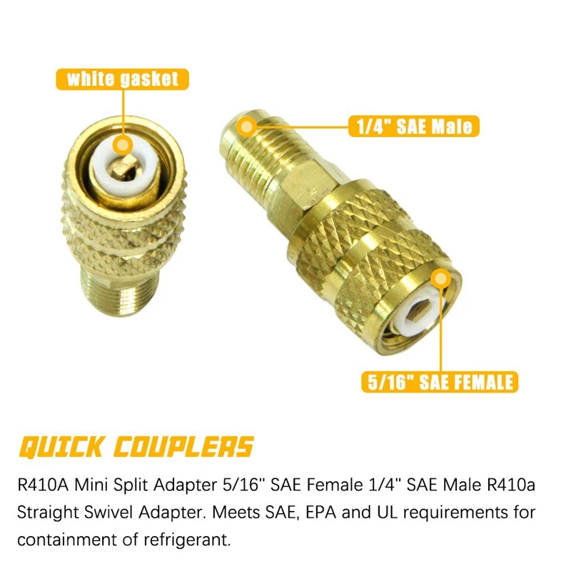 

R410A Refrigeration Charging Adapter,5/16 SAE F Quick Couplers to 1/4 SAE M Flare 5/16 SAE M to 1/4 SAE