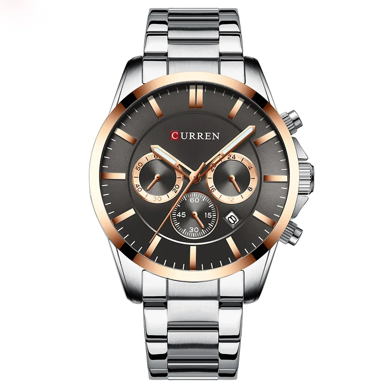 Silver Black Мужские часы CURREN Топ бренд класса люкс модные кварцевые мужские часы водонепроницаемые мужские часы с хронографом Дата спортивные часы Relogio Masculino - Цвет: Silver Black