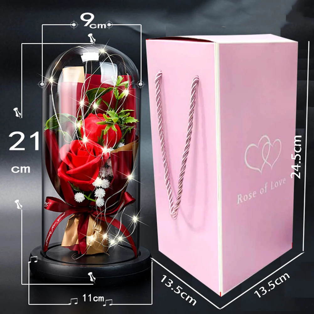 

Romantic Forever Rose in Glass Dome Fake Flower Red Rose Ornament Preserved Rose Home Decor for Valentine Day Anniversary Gift