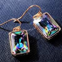 huitan retro high quality gold color dangle earrings for women polychrome cubic zirconia pendant graceful female vintage jewelry