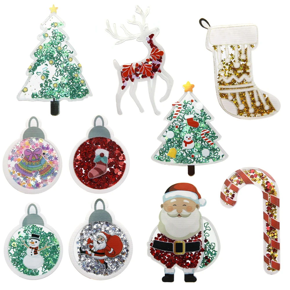 

David accessories 10pcs/set Christmas Girl Quicksand Sequins Acrylic Set DIY Bow Phone Cover Material Home Decoration ,1Yc8194