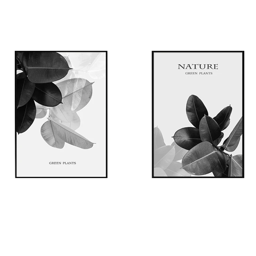 Черный и белый листья Современная Абстрактная живопись растений холст с печатью