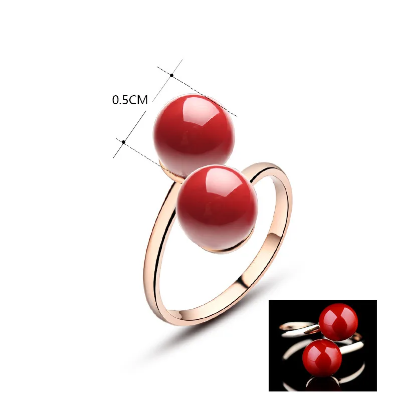 Женское кольцо с двойным шариком KCALOE регулируемое красное искусственным