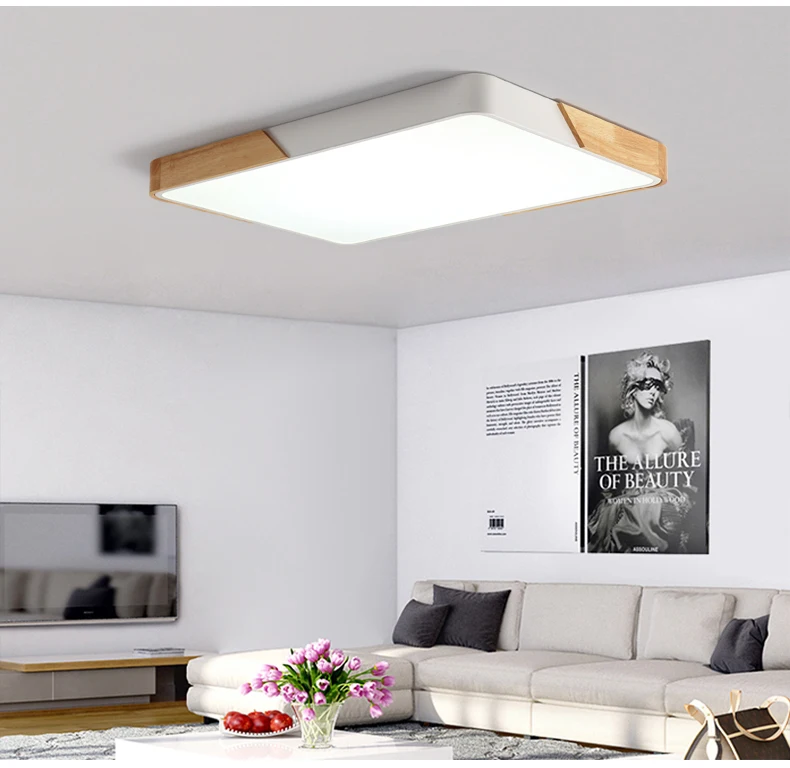 Nordic Square Oak Alloy Led Chandelier Lighting Living Room App Dimmable Led Ceiling Chandelier Lamp Bedroom Led Lights Fixtures