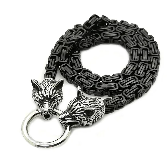 

Men's Viking Stainless Steel Thor Hammer Pendant Necklace Titanium Steel Wolf Chain Fashion Accessories Viking King Chain