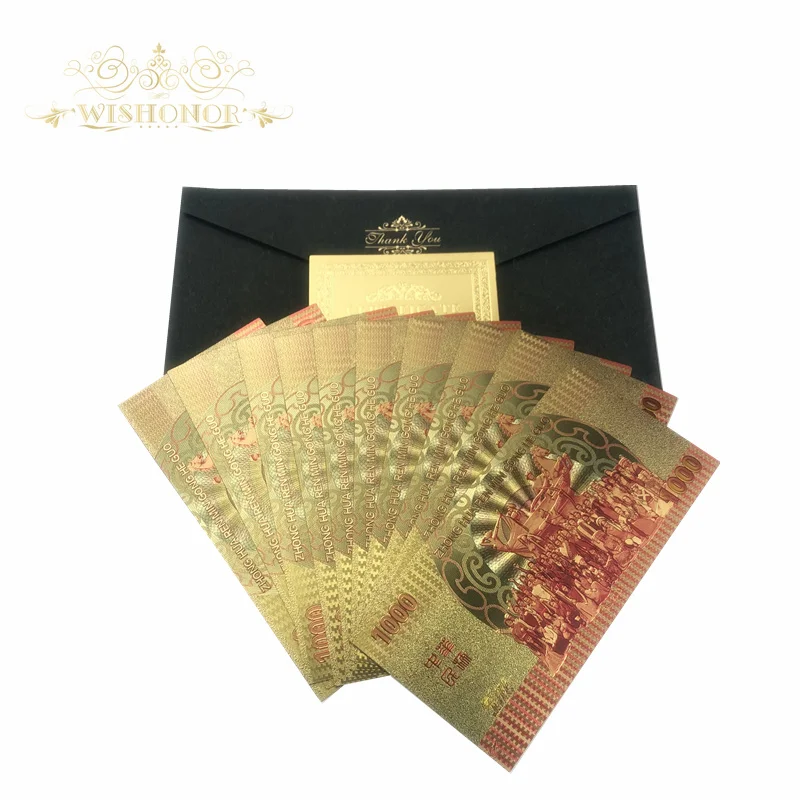 Банкнота китайская Золотая с драконом 10 шт./лот новый дизайн 1000 юаней для