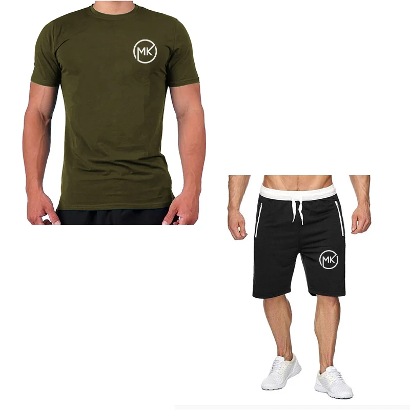 

2021 summer men's T-shirt fashion suit 2-piece men's sports suit basketball sports fitness M.K. printed short sleeve + men's sui