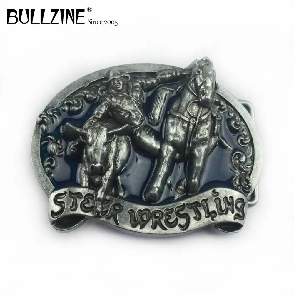 Пряжка для ремня Bullzine Steer wrestling с отделкой из оловянного FP 03398 подходит шириной 4