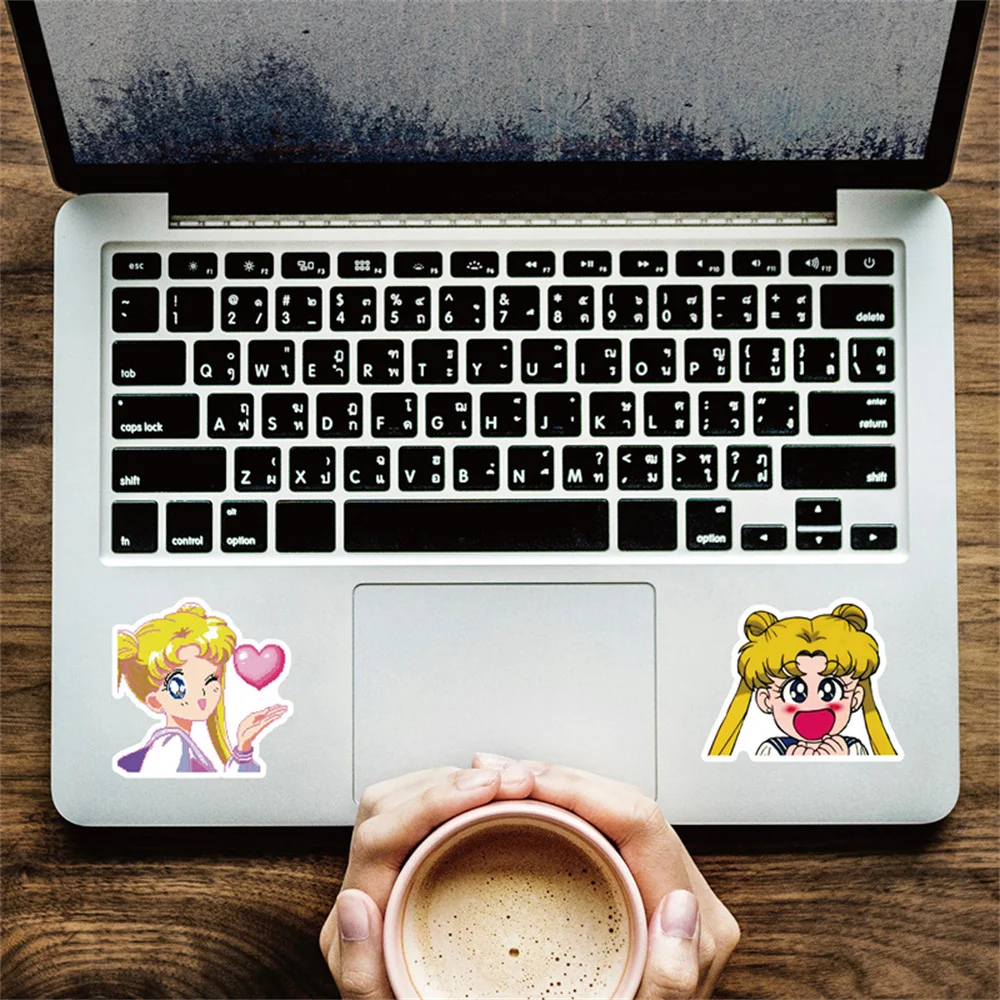 Moon Sailor Moon-garabatos para port&aacute;til, guitarra, motocicleta, equipaje, Skateboard, bicicleta, pegatina impermeable, venta al por mayor, 10/30/50 Uds.-4