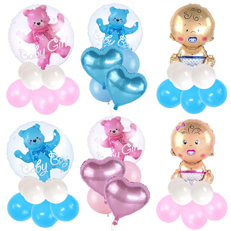 Душа ребенка мальчик девушка с воздушными шарами Babyshower розовый/синий Фольга шар