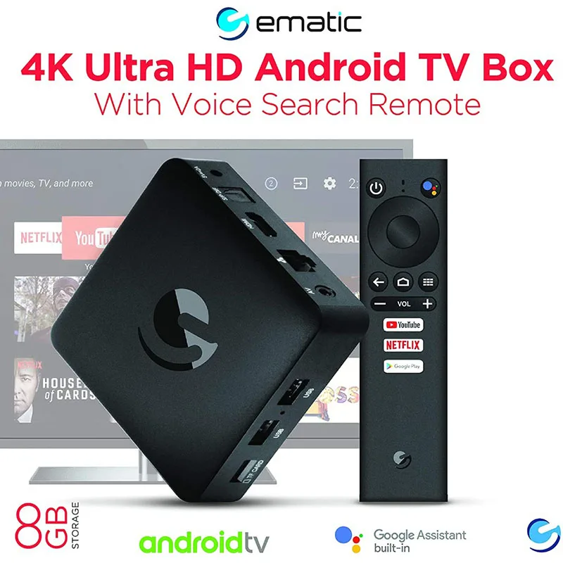 Ematic 4K Ultra HD Android TV Box con Chromecast integrado + Netflix Smart 9 0 Set top Youtube Media Player|Смарт-гаджеты| |