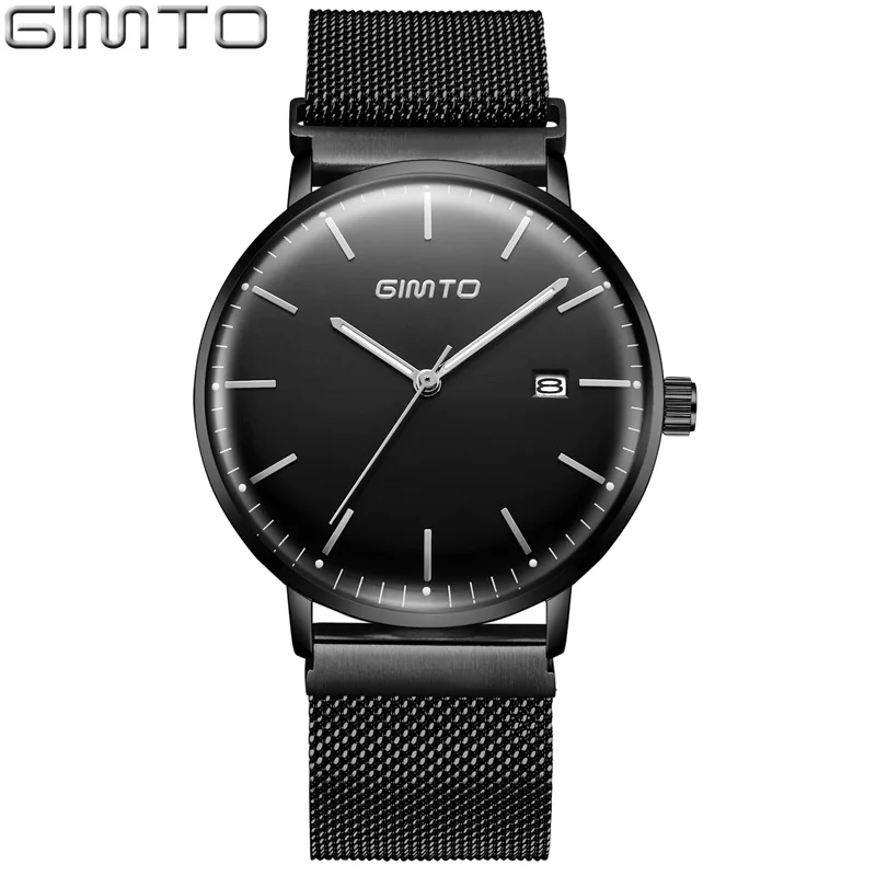 Часы GIMTO мужские деловые кварцевые ультратонкие стальные водонепроницаемые