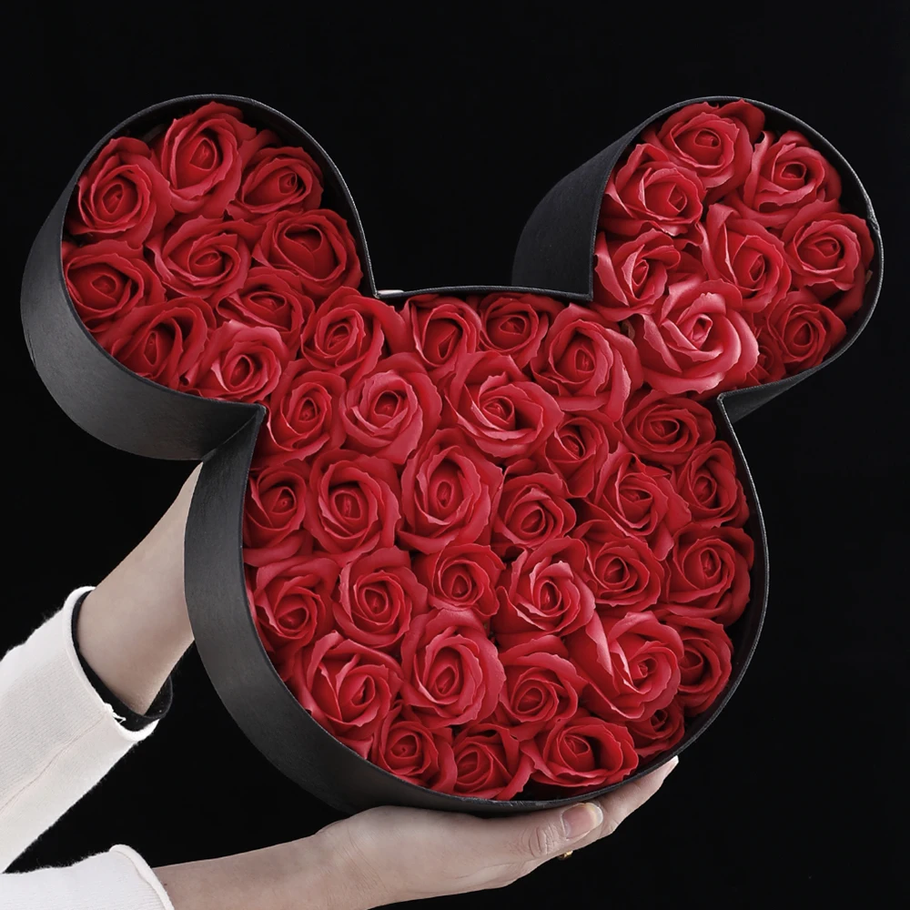 Jab&oacute;n de rosas artificiales con caja de regalo de dibujos animados, cabezas de flores para boda, regalo de cumplea&ntilde;os y San Valent&iacute;n, 42 unids/caja-1