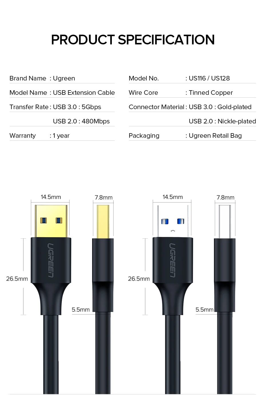 Ugreen USB к USB Удлинительный кабель Тип A Мужской к usb-вилке 3,0 2,0 удлинитель для радиатора жесткий диск Webcom usb-кабель для камеры расширения