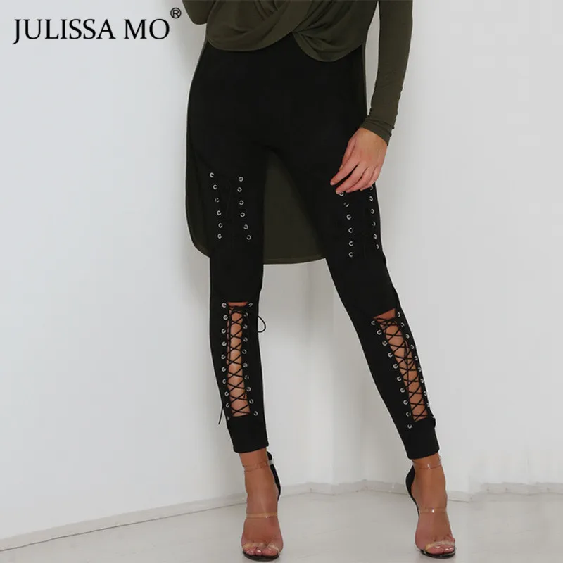 Julissa mo замшевые облегающие бандажные брюки для женщин Осень Зима Леггинсы Сексуальные облегающие Клубные Вечерние брюки женские брюки карандаш