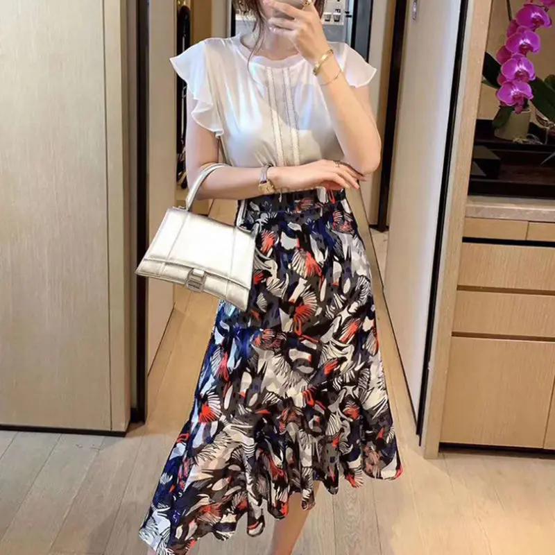 

Desinger Irregular Printed Chiffon Skirt For Women Summer 2021 Female Asymmetric A Line Long Skirt